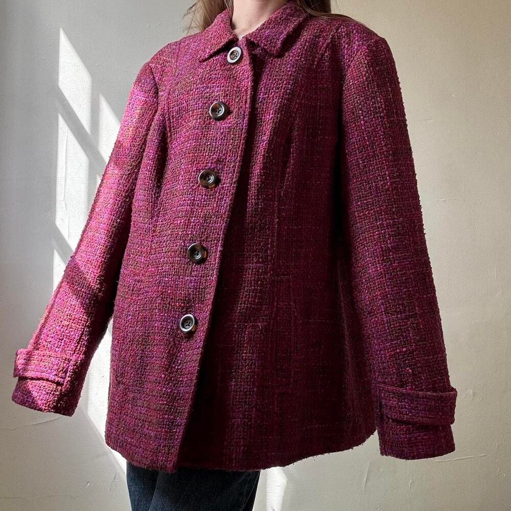 Coldwater Creek Purple and Green Tweed Peacoat 18